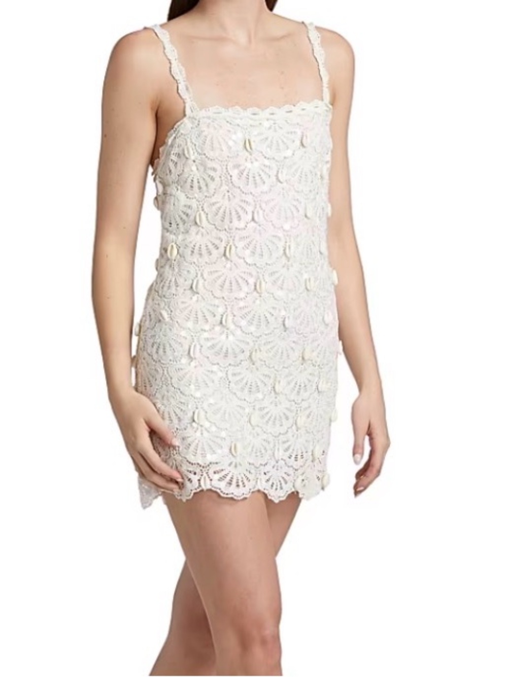 Crochet Shell-Embellished Mini Dress in Ivory altered to fit a medium